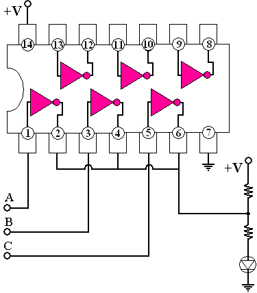 7405 circuit taking advantage of open-collector outputs
